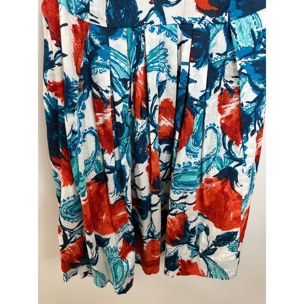 New Talbots Tropical Floral Fit-And-Flare Dress Red Teal White 12P 12 Petite - Picture 5 of 15